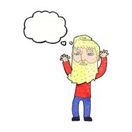cartoon bearded man waving arms with thought bubble N10