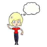 cartoon pretty woman waving with thought bubble N89