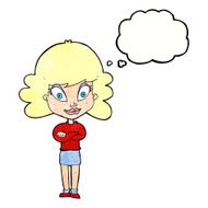 cartoon happy woman with folded arms thought bubble N20
