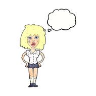 cartoon woman been in fight with thought bubble N9