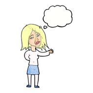 cartoon unhappy woman with thought bubble N10