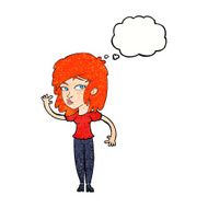 cartoon pretty woman waving with thought bubble N90