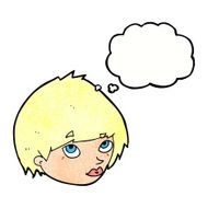 cartoon female face looking up with thought bubble N6