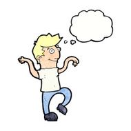 cartoon happy man doing funny dance with thought bubble N18