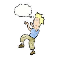 cartoon happy man doing funny dance with thought bubble N19