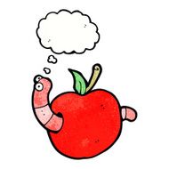 cartoon worm in apple with thought bubble N7