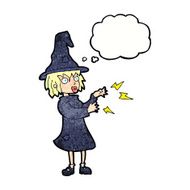 cartoon witch casting spell with thought bubble N20