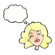 cartoon happy female face with thought bubble N192