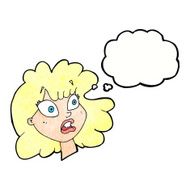 cartoon shocked female face with thought bubble N9