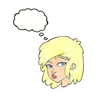 cartoon curious woman with thought bubble N55