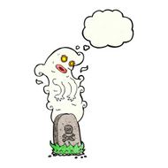 cartoon ghost rising from grave with thought bubble N26