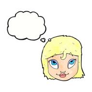 cartoon woman smiling with thought bubble N10