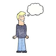 cartoon man shrugging shoulders with thought bubble N36