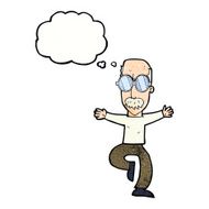 cartoon old man wearing big glasses with thought bubble N10
