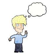 cartoon man giving peace sign with thought bubble N54