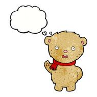 cartoon teddy bear wearing scarf with thought bubble N16