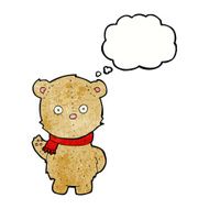 cartoon teddy bear wearing scarf with thought bubble N17