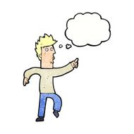 cartoon worried man pointing with thought bubble N30