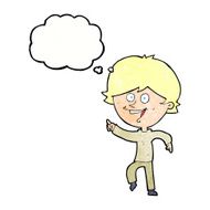 cartoon happy pointing man with thought bubble N20