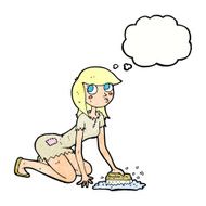 cartoon cinderella scrubbing floors with thought bubble N9