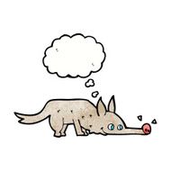 cartoon dog sniffing floor with thought bubble N4