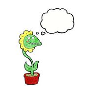 cartoon monster plant with thought bubble N10