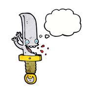 crazy knife cartoon character with thought bubble N10
