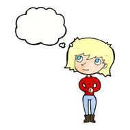 cartoon friendly woman with thought bubble N68