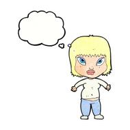 cartoon overweight woman with thought bubble N17