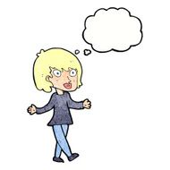 cartoon woman with open arms thought bubble N101
