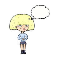 cartoon sly woman with thought bubble N11