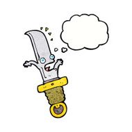 cartoon frightened knife with thought bubble N11