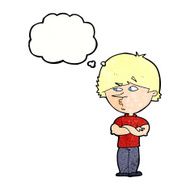 cartoon suspicious man with thought bubble N42