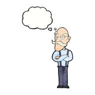 cartoon bored old man with thought bubble N19