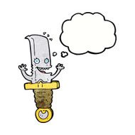 crazy cartoon knife character with thought bubble N11
