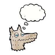 cartoon smug wolf face with thought bubble N6