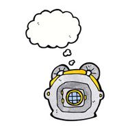 cartoon old deep sea diver helmet with thought bubble N7