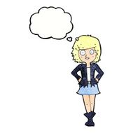 cartoon girl in jacket with thought bubble N11
