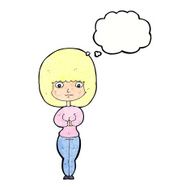 cartoon shy woman with thought bubble N49