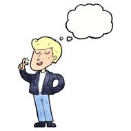 cartoon cool guy snapping fingers with thought bubble N11