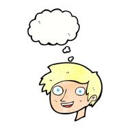 cartoon happy boy face with thought bubble N48
