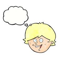 cartoon happy boy face with thought bubble N49