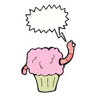 cartoon worm in cupcake with speech bubble N12