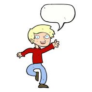 cartoon excited boy dancing with speech bubble N12