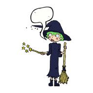 cartoon witch casting spell with speech bubble N23
