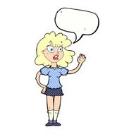 cartoon worried woman waving with speech bubble N23