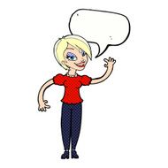 cartoon woman waving with speech bubble N369