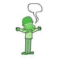 cartoon alien squid face man with speech bubble N12