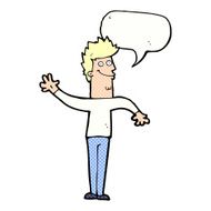 cartoon happy waving man with speech bubble N12