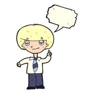 cartoon school boy answering question with speech bubble N55